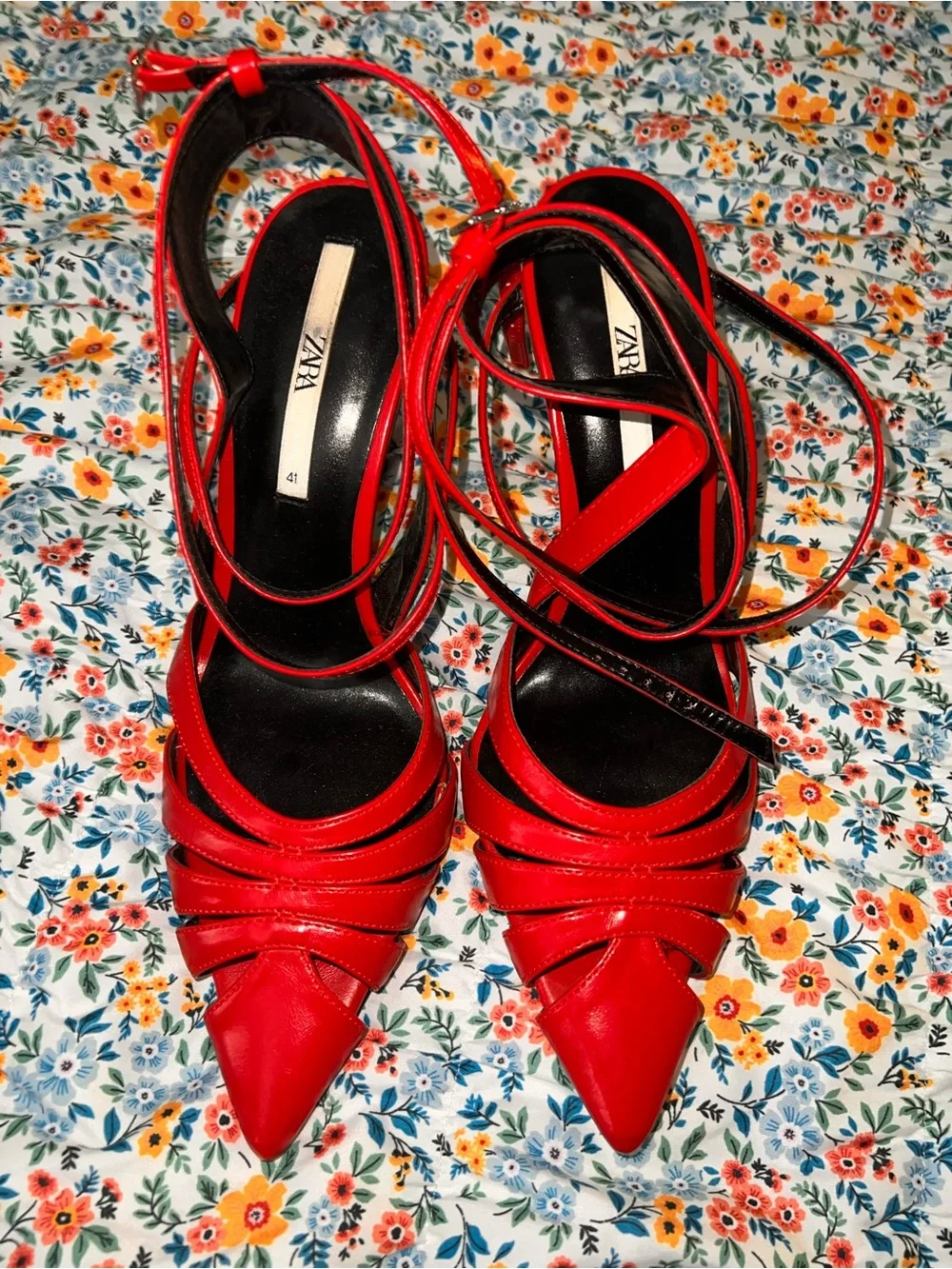 ZARA Red Strappy Pointed-Toe Women's Heels